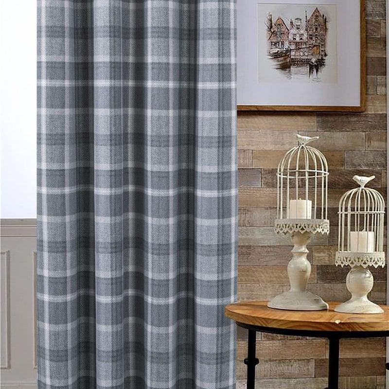always4u Plaid Curtains for Bedroom Living Room 100% Blackout Thermal Fully Lined Woolen Look Check Drapes Grey Grommet Curtains 63 Inch Length 2 Panels Grey - Image 2